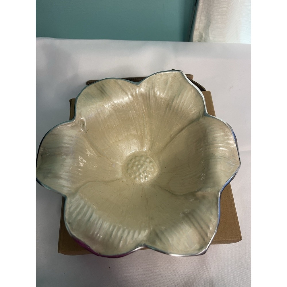 Julia Knight Flowers Lily 8"‎ Snow Bowl Enamel Aluminum Signed Made In India 6